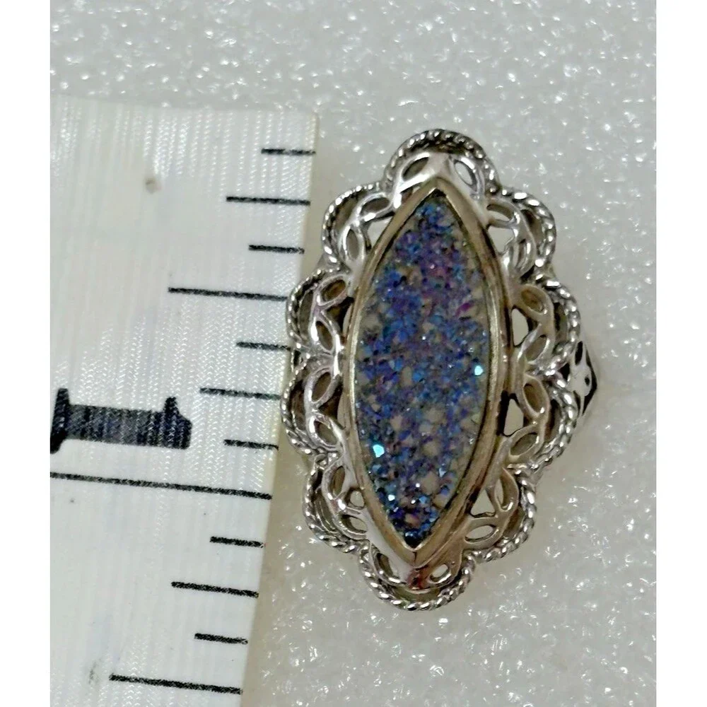 Ring Sterling Silver Drusy Peacock Quartz Ring - Size 6